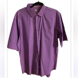 Bugatchi Uomo Mens short sleeve button-down cotton shirt.‎ Blue & pink size XXL.